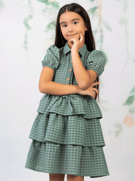 Shirt Collar Short Sleeve Girl Dress - 7