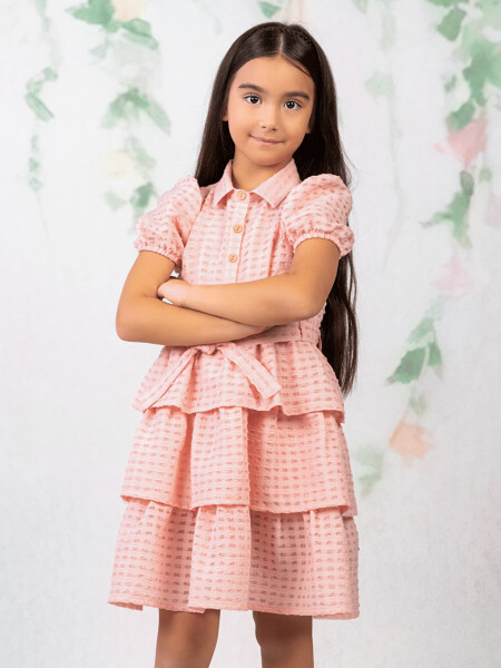 Shirt Collar Short Sleeve Girl Dress - 4