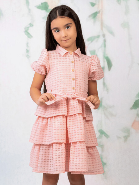 Shirt Collar Short Sleeve Girl Dress - 6