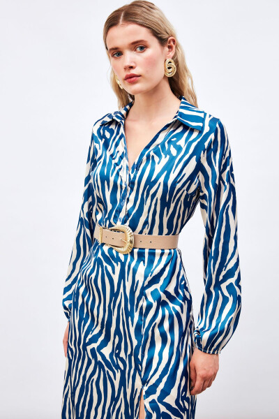 Shirt Dress with Slit Detail - BLUE - 2