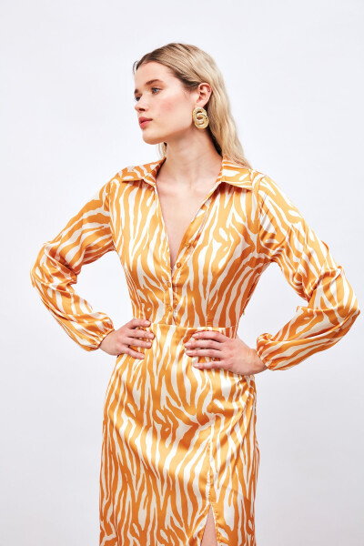 Shirt Dress with Slit Detail - MUSTARD - 5