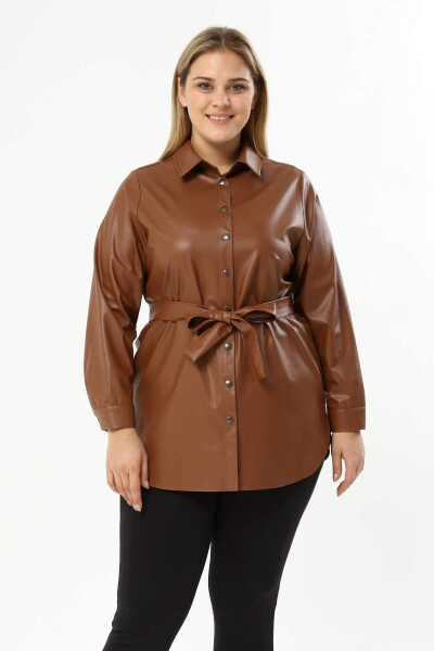 Shirt Jacket with Faux Leather Belt - 2