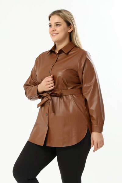 Shirt Jacket with Faux Leather Belt - 3