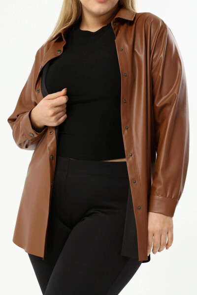 Shirt Jacket with Faux Leather Belt - 4