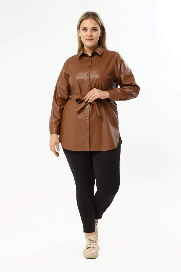 Shirt Jacket with Faux Leather Belt - 5