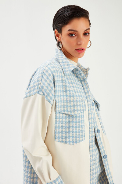 Shirt Jacket with Leather Detail - Ecru-baby Blue - 3