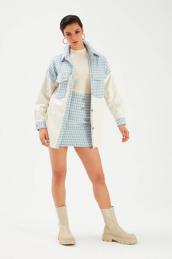 Shirt Jacket with Leather Detail - Ecru-baby Blue - 6