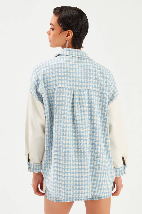 Shirt Jacket with Leather Detail - Ecru-baby Blue - 7