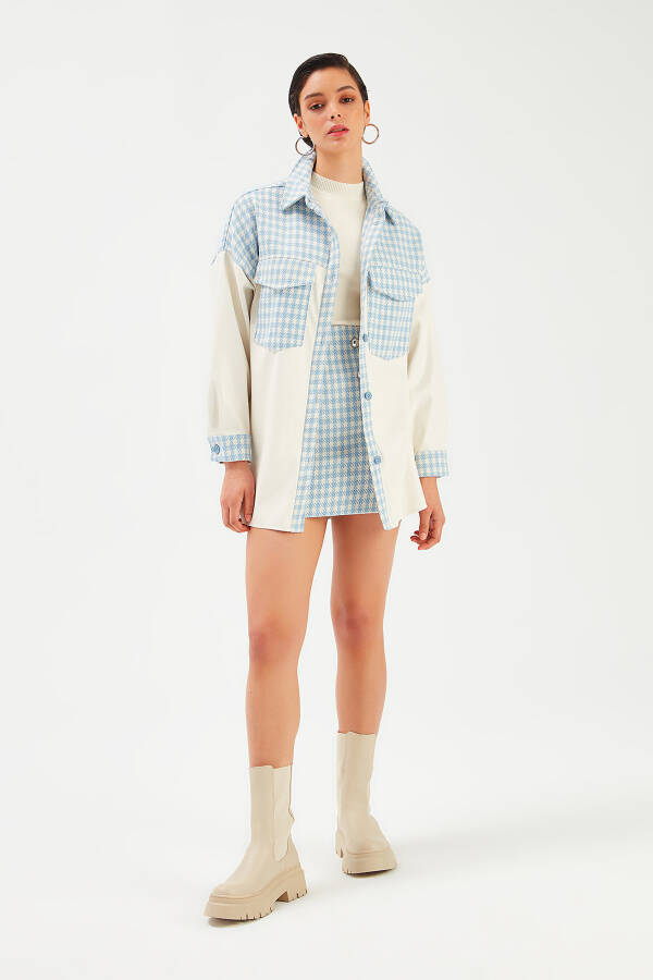 Shirt Jacket with Leather Detail - Ecru-baby Blue - 8