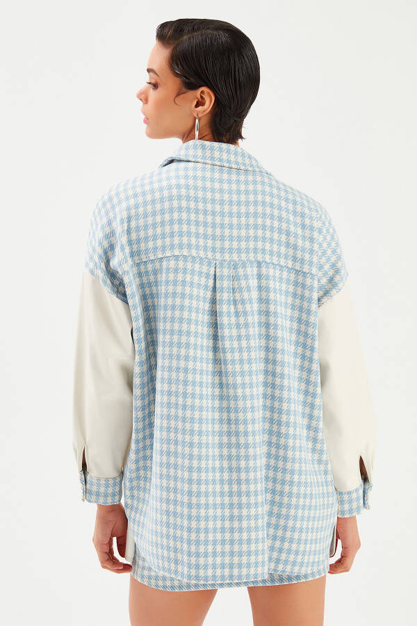 Shirt Jacket with Leather Detail - Ecru-baby Blue - 14