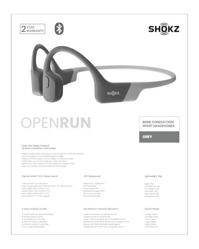 SHOKZ OpenRun (AfterShokz Aeropex) - Open-Ear Bluetooth Bone Conduction Sport Headphones - Sweat Resistant Wireless Earphones for Workouts and Running - Built-in Mic, with Headband - 3