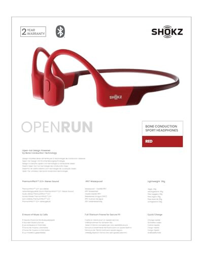 SHOKZ OpenRun (AfterShokz Aeropex) - Open-Ear Bluetooth Bone Conduction Sport Headphones - Sweat Resistant Wireless Earphones for Workouts and Running - Built-in Mic, with Headband - 3