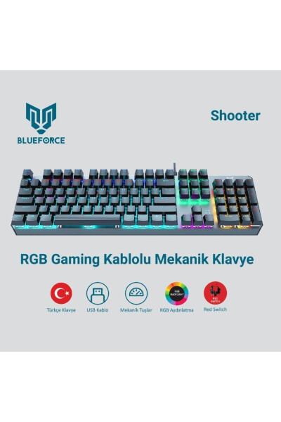 Shooter Rainbow Mekanik Oyuncu Klavyesi Red Switch Q Tr - 13