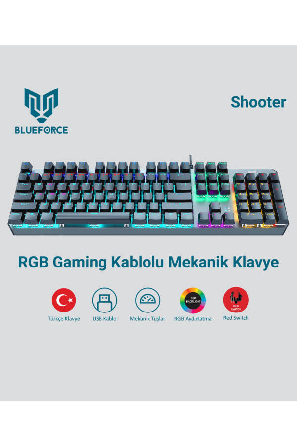 Shooter Rainbow Mekanik Oyuncu Klavyesi Red Switch Q Tr - 18