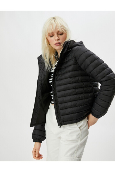 Short Puffer Jacket with Hood, Zipper and Elastic Sleeves - 9