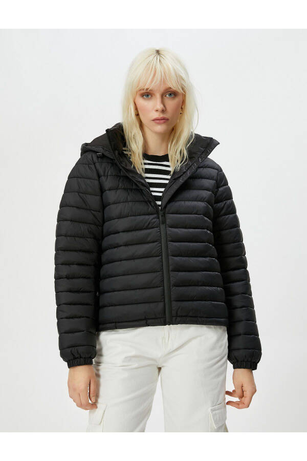 Short Puffer Jacket with Hood, Zipper and Elastic Sleeves - 11