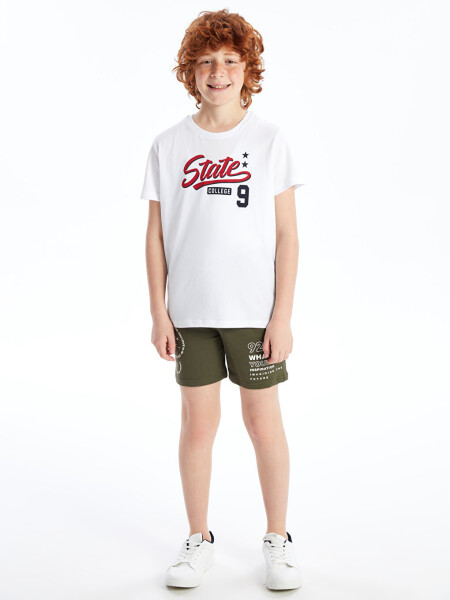 Short Sleeve Boy's T-Shirt with Bicycle Print and Crew Neck - 2