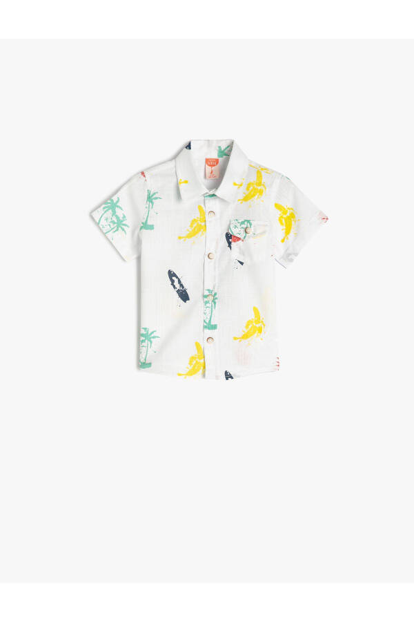 Short Sleeve Button-Down Shirt with Pocket Detail and Printed Cotton - 4