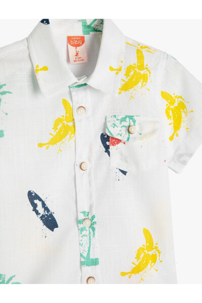 Short Sleeve Button-Down Shirt with Pocket Detail and Printed Cotton - 6