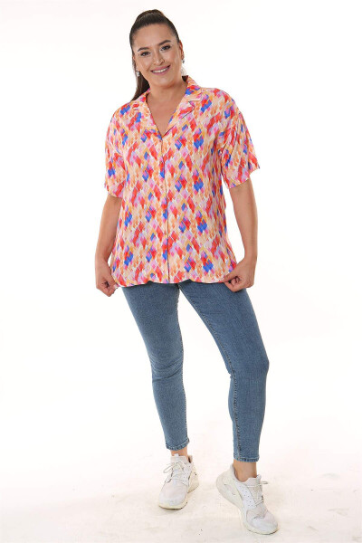 Short Sleeve Coral Shirt with Circle Pattern - 2