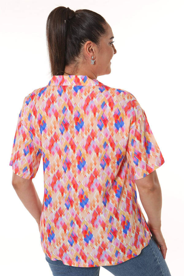 Short Sleeve Coral Shirt with Circle Pattern - 4