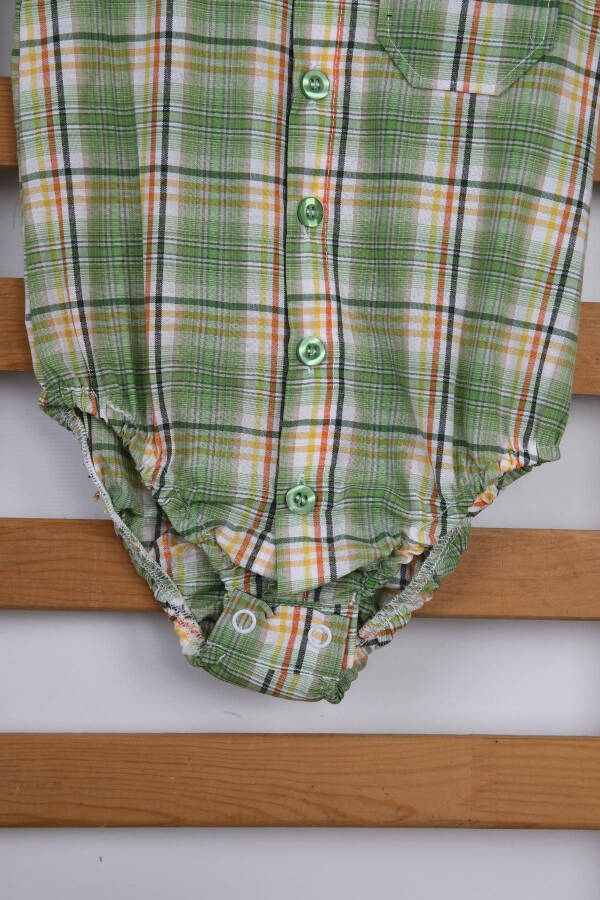 Short Sleeve Poplin Cotton Baby Boy Plaid Shirt Bodysuit 3503s - 4