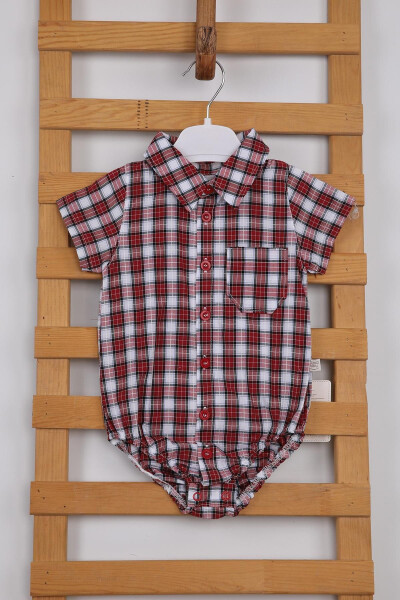 Short Sleeve Poplin Cotton Baby Boy Plaid Shirt Bodysuit 3503s - 3