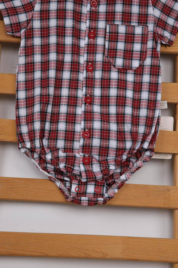 Short Sleeve Poplin Cotton Baby Boy Plaid Shirt Bodysuit 3503s - 4