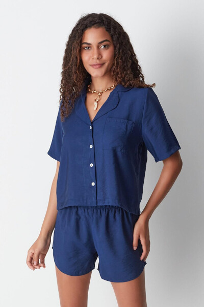 Short Sleeve Shirt Shorts Set 9148 Navy Blue - 1