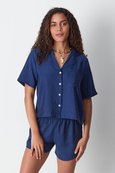 Short Sleeve Shirt Shorts Set 9148 Navy Blue - 3