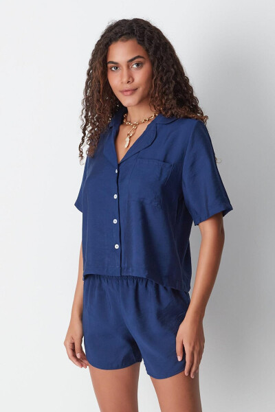 Short Sleeve Shirt Shorts Set 9148 Navy Blue - 4