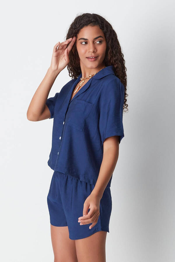 Short Sleeve Shirt Shorts Set 9148 Navy Blue - 5