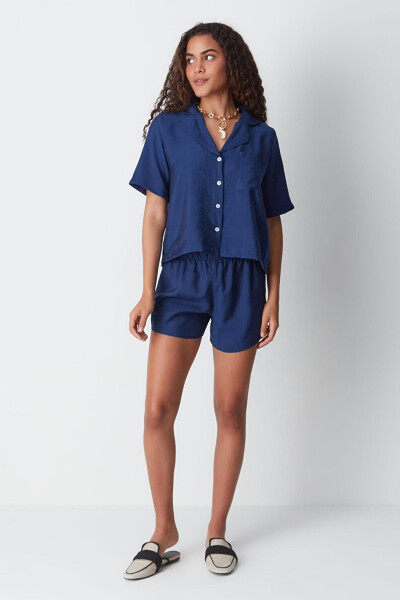 Short Sleeve Shirt Shorts Set 9148 Navy Blue - 7