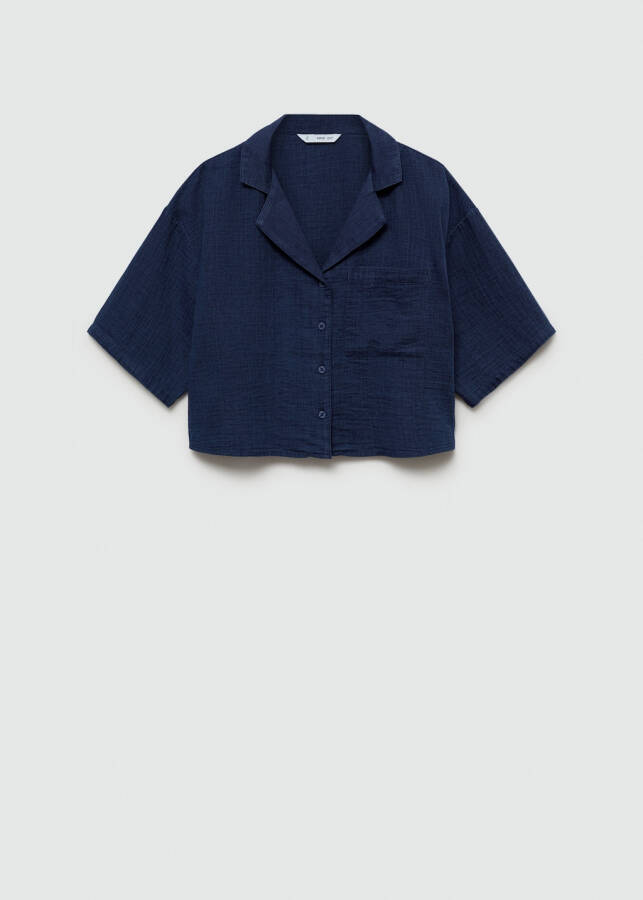 Short-sleeved, navy cotton shirt - 1