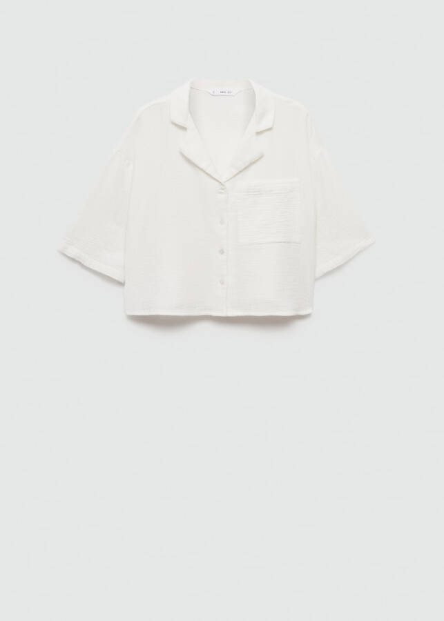 Short-sleeved, off-white cotton shirt - 1