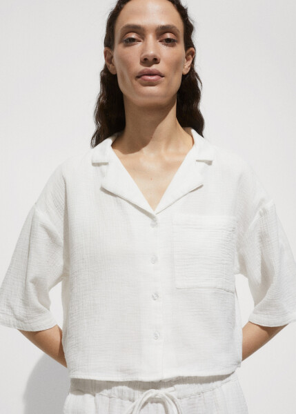 Short-sleeved, off-white cotton shirt - 5