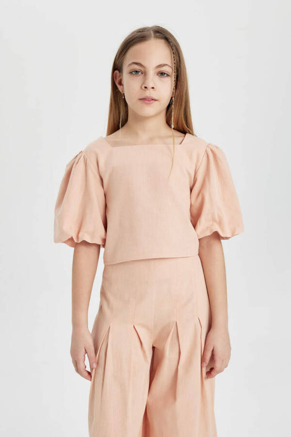 Short-Sleeved Salmon Blouse for Girls - 1