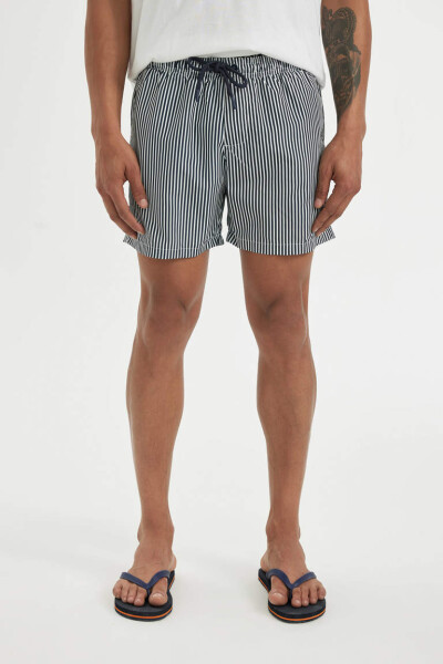 Short Striped Navy Blue Swim Shorts - 4