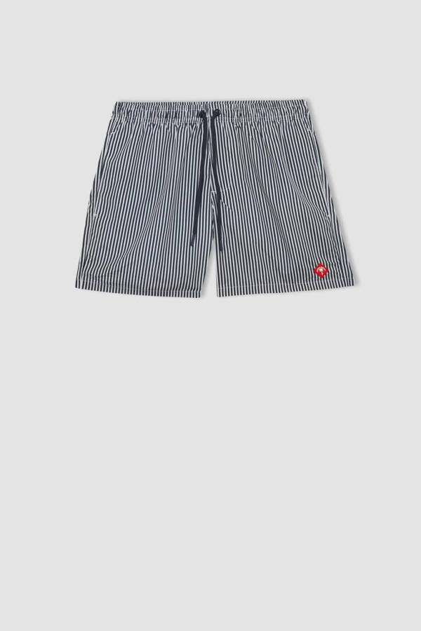 Short Striped Navy Blue Swim Shorts - 7