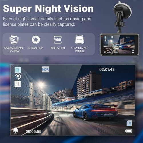 SHRINLUCK 2K Çift Dash Kamera Arabalar İçin, Ücretsiz 64G SD Kart, FHD 2K+1080P Dash Cam Ön ve Arka, 3.2'' IPS Ekran, 176° Geniş Açı Dashcam, 24H Park Monitörü, G-Sensör, Döngülü Kayıt, Gece Görüşü, WDR - 2