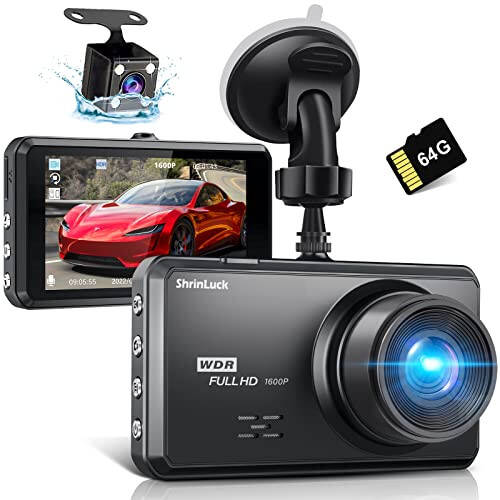 SHRINLUCK 2K Dual Dash Camera for Cars, Free 64G SD Card, FHD 2K+1080P Dash Cam Front and Rear, 3.2'' IPS Screen, 176° Wide Angle Dashcam, 24H Parking Monitor, G-Sensor, Loop Recording, Night Vision, WDR - 8