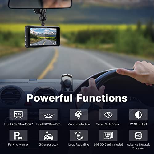 SHRINLUCK 2K Dual Dash Camera for Cars, Free 64G SD Card, FHD 2K+1080P Dash Cam Front and Rear, 3.2'' IPS Screen, 176° Wide Angle Dashcam, 24H Parking Monitor, G-Sensor, Loop Recording, Night Vision, WDR - 9