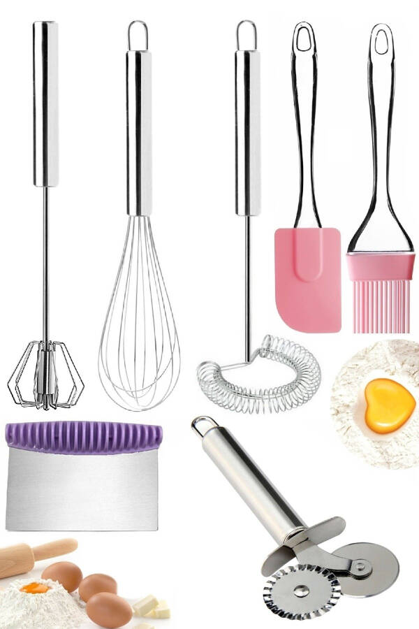 Silicone Oil Brush Silicone Spatula Dough Pizza Cutter Luxury Steel Wire Spring-Loaded Press Whisk Mixer - 9