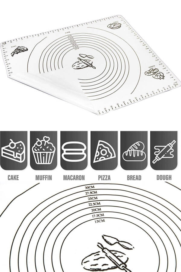 Silikon Hamur Açma Matı Ölçülü Isıya Dayanır Hamur Yoğurma Matı Büyük Boy Mutfak Pasta Fırın Altlık - 6