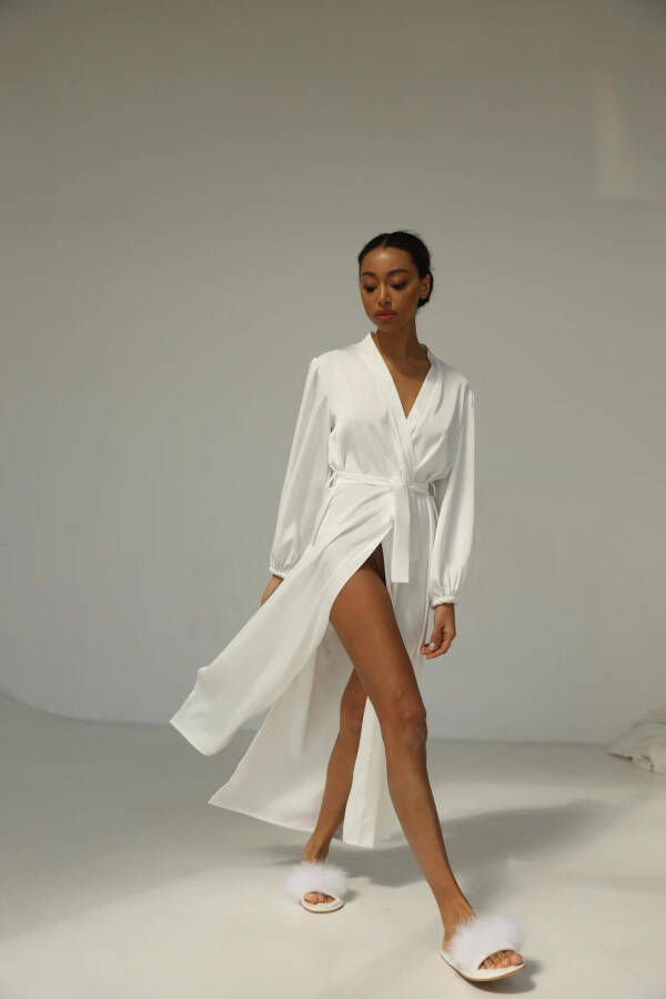 Silk Satin Slit, Elastic Sleeve Bridal Robe - 5