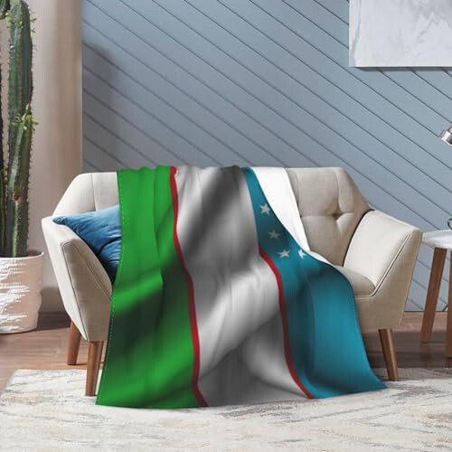 Silk Style Flag of Uzbekistan Throw Blanket for Couch 80