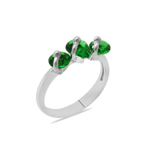 Silver Color 925 Sterling Silver Women's Ring with Green Zircon Stones in a Row - 16