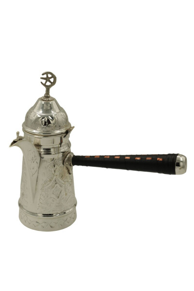 Silver Plated Embroidered Copper Mırra Coffee Pot 18 CM - 4