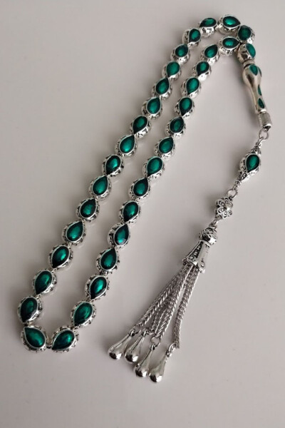 Silver Plated Mina Work Tasbeeh, Amber Color, Metal Tassel Model Tasbeeh - 1