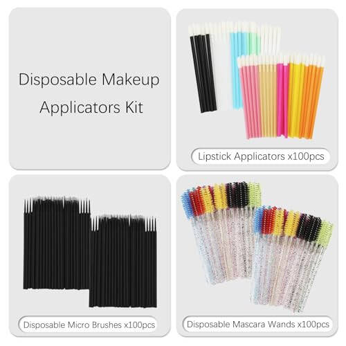 Simfree Disposable Makeup Applicators Kit - Artist Supplies Disposable Mascara Wands, Lip Brushes, Eyeshadow Applicators, Disposable Make Up Brush Applicator Tool Makeup Beauty Tool Kits (300PCS) - 2